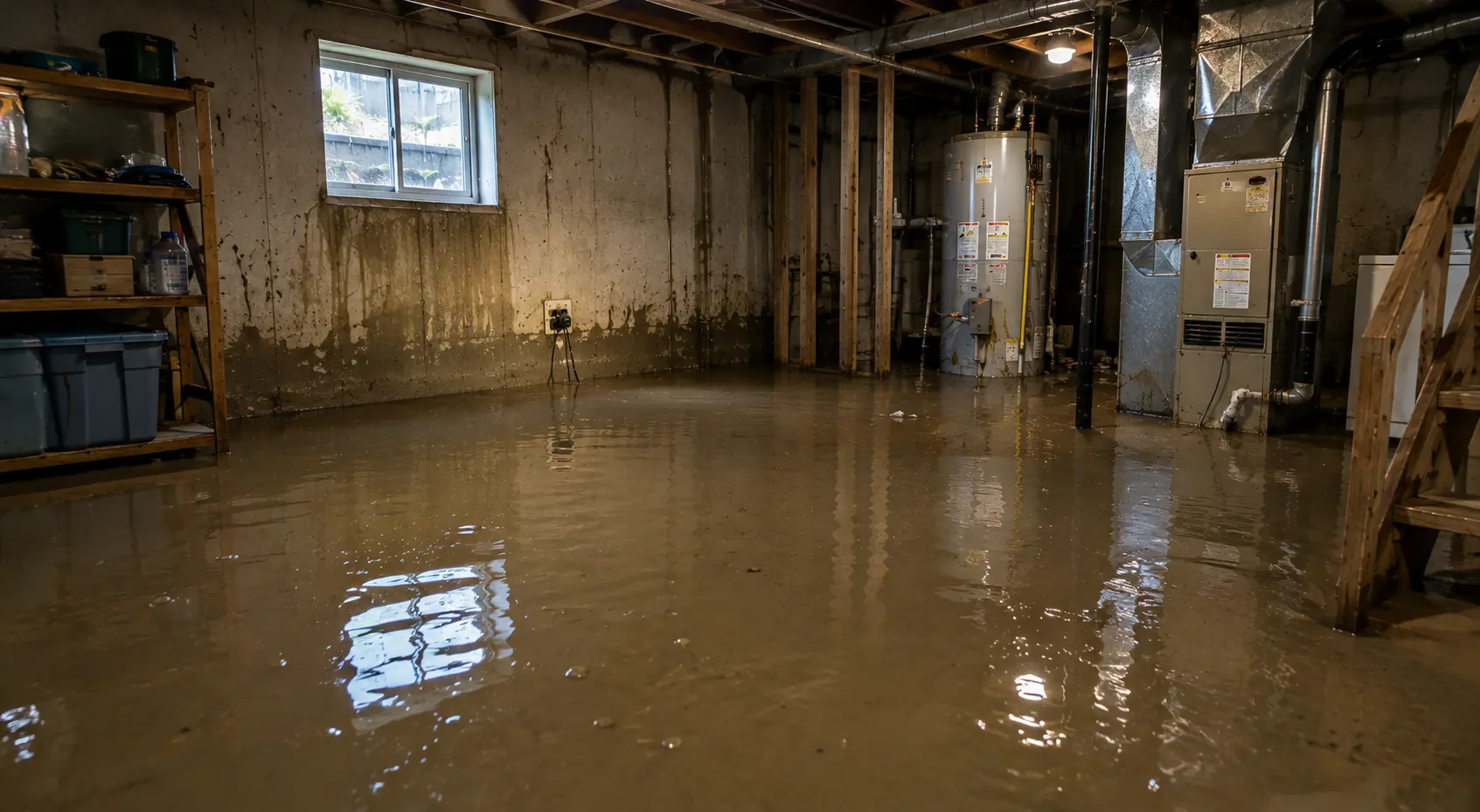 Residential basement filled with standing floodwater