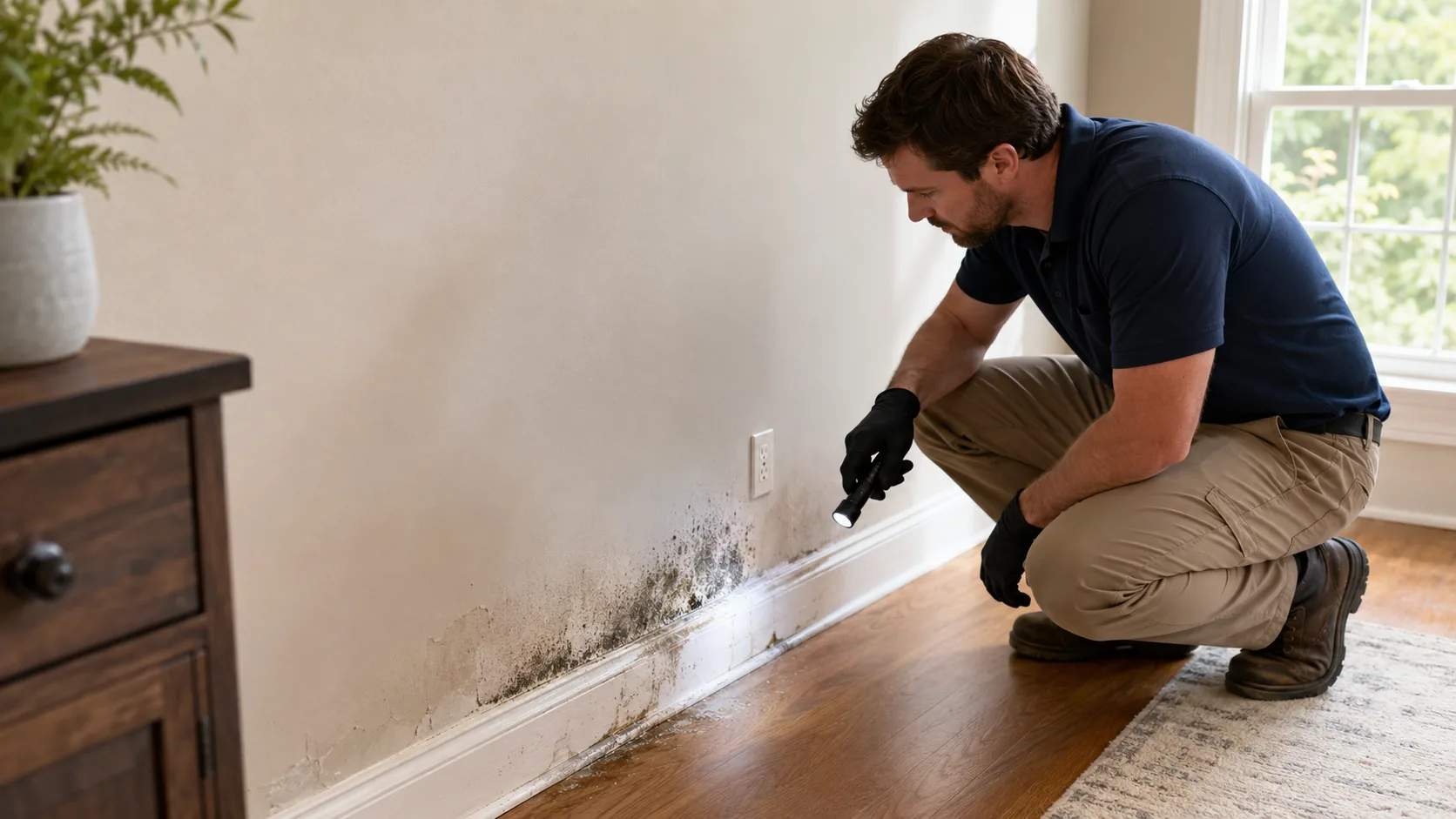 Residential wall showing moisture damage that may require mold evaluation